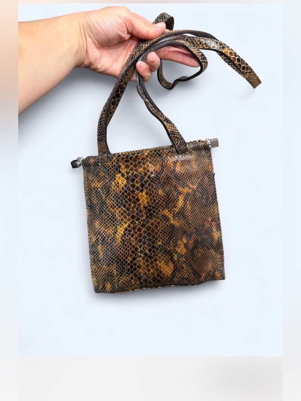 Vintage Nicoli Snake-Print Leather Bag in Brown